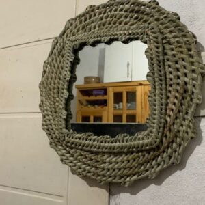 🪞✨ ESPEJO CON BORDE ARTESANAL EN PALMA CARANDAY CUADRADO 30 CM